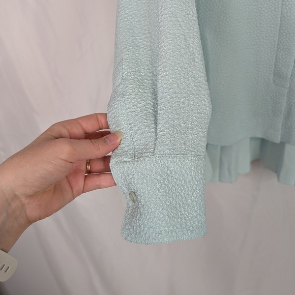 Tuckernuck Adele Sea Glass Textured Pleated Swing Back Button Up Blouse Top - Picture 6 of 10